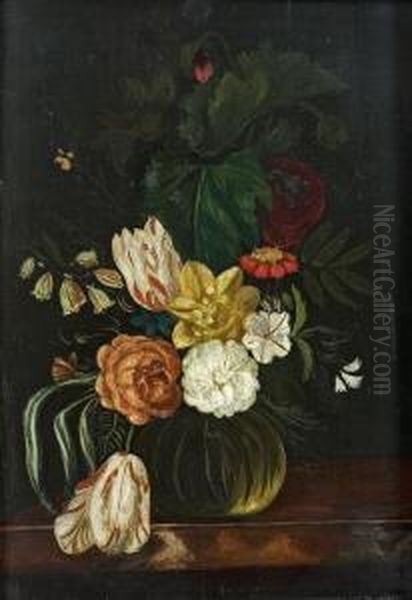 Stillleben Mit Blumen In Einer Glasvase Oil Painting by Jasper van der Lanen