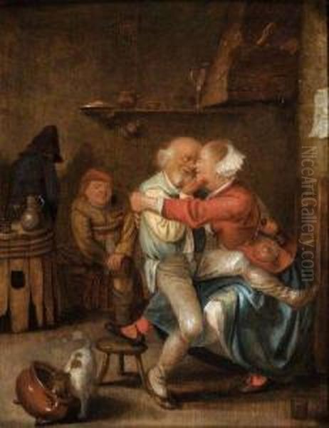 Scene Galante Dans Une Taverne Oil Painting by Joachim Van Den Heuvel