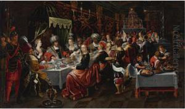 Balthasar's Feast Oil Painting by Kasper or Gaspar van den Hoecke