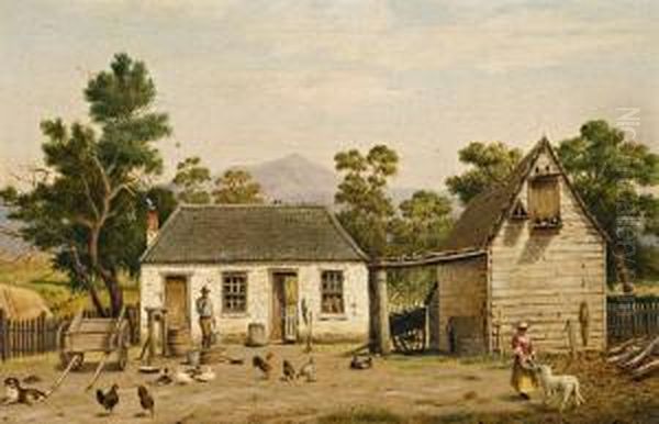 Pioneer Farm Oil Painting by Henricus Leonardus Van Den Houten