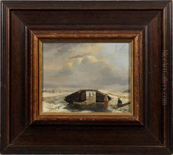 Winterfreudenam Kanal Oil Painting by Henricus Leonardus Van Den Houten