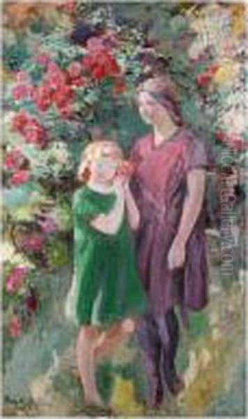 Amongst The Roses Oil Painting by Leon Van Den Houten