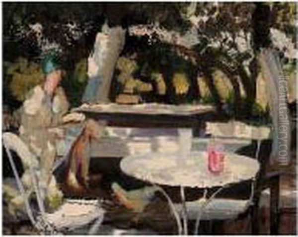 A Drink In The Shade Oil Painting by Leon Van Den Houten