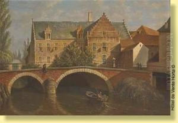 Pecheur Sous Le Pont Oil Painting by Franz Van Den Hove