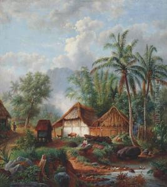 Desa In De Omstreken Van De Hoofdplaats Malang Oil Painting by Maurits Van Den Kerkhoff