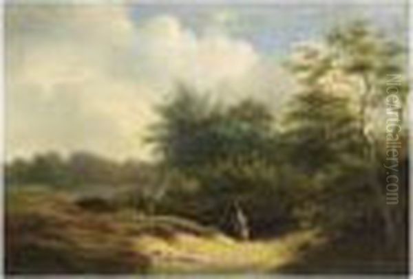 A Girl On A Country Lane Oil Painting by Maurits Van Den Kerkhoff