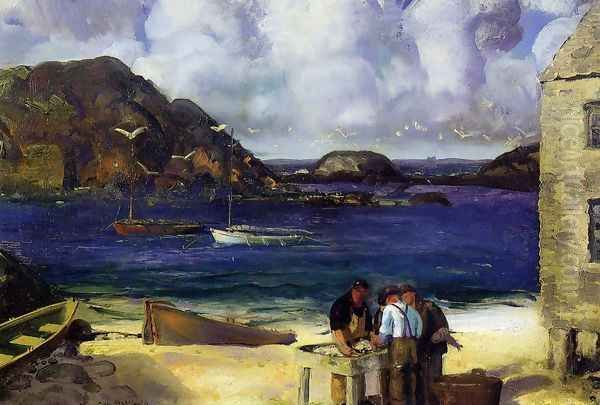 Harbor At Monhegan Aka Fishing Harbor Monhegan Island Oil Painting by George Wesley Bellows