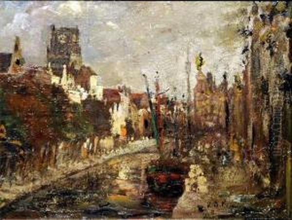 [canal De Bruges A Terneuze] Oil Painting by Ernest Van Den Panhuysen