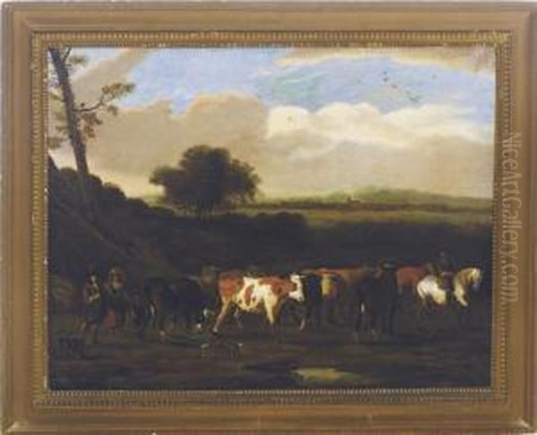 Cattle On The Road To Pasture Oil Painting by Adriaen Van Den Velde