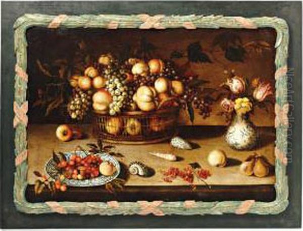 Stilleven Met Schelpen En Vruchtenmand Oil Painting by Balthasar Van Der Ast