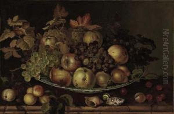 Fruit In A Wan-li Kraak With Shells And Other Fruit On Atable Oil Painting by Balthasar Van Der Ast