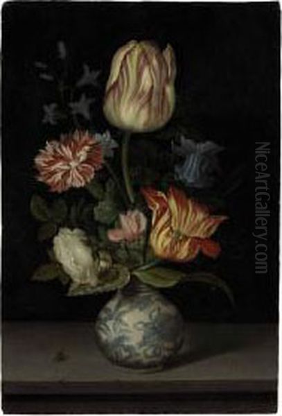 Ast Tulips, A Rose, Carnation, Columbine, Cyclamen, And Creeping Oil Painting by Johannes Van Der Ast