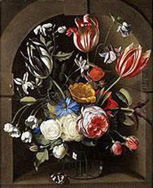 Blumenstilleben In Einer Steinnische Oil Painting by Johannes Antonius van der Baren