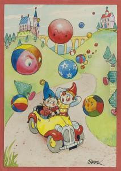 Noddy Zigzagged Trying To Get Out Of The Way Of The Angry Balls Oil Painting by Harmsen Van Der Beek