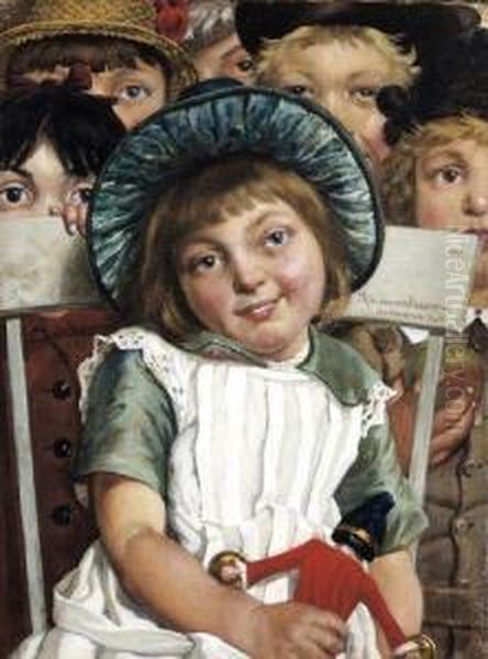 Enfants Au Theatre De Marionettes Oil Painting by Hendrik Van Der Borcht