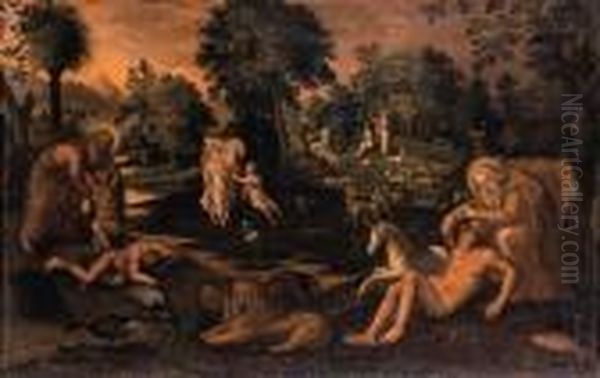 Scenes From The First Book Of Genesis Oil Painting by Lazarus Van Der Borcht