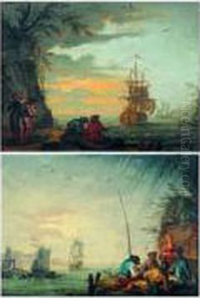 Scenes De Ports Mediterraneens Animes De Pecheurs Oil Painting by Henry Van Der Burch