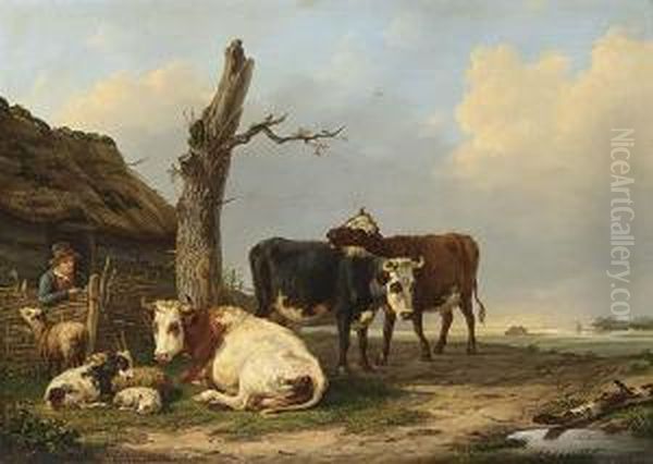 Cattle Oil Painting by Hendrick Adam Van Der Burgh