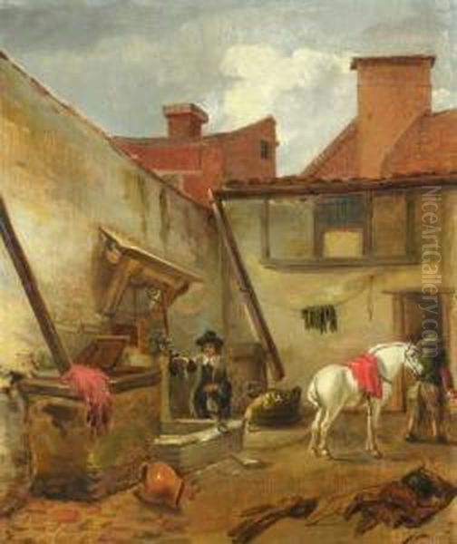 Rastender Reiter In Einem Innenhof Oil Painting by Hendrik van der Burgh