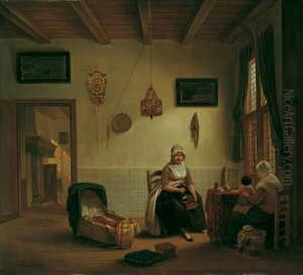 Burgerliches Interieur Mit Zwei Frauen Und Einem Kleinen Kind. Oil Painting by Hendrik van der Burgh