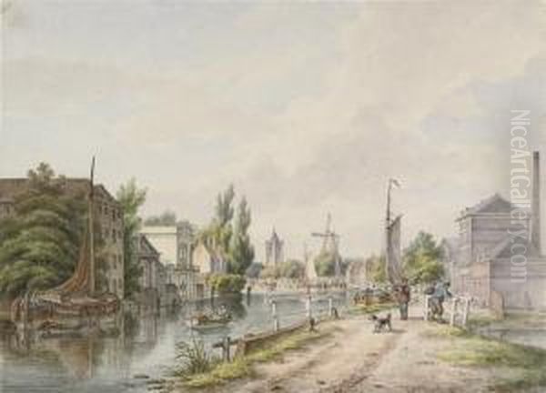 View Of Schiedam, Holland Oil Painting by Pieter Daniel van der Burgh