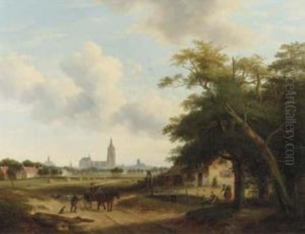 Panoramic View Of The Hague, With The Nieuwe Kerk And The Stjacob's Kerk Beyond Oil Painting by Pieter Daniel van der Burgh