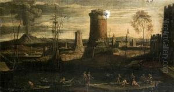 Porto Del Mediterraneo Oil Painting by Adriaen Van Der Kabel