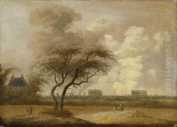 Niederlandischelandschaft Mit Der Stadtsilhouette Von Leiden Oil Painting by Anthony Jansz van der Croos