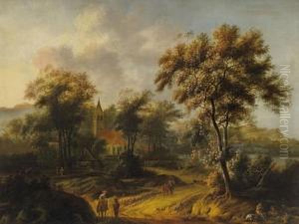 Waldlandschaft Mit Kircheund Reitern Oil Painting by Anthony Jansz van der Croos