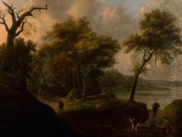 Paysage De Riviere Aux Promeneurs Oil Painting by Anthony Jansz van der Croos