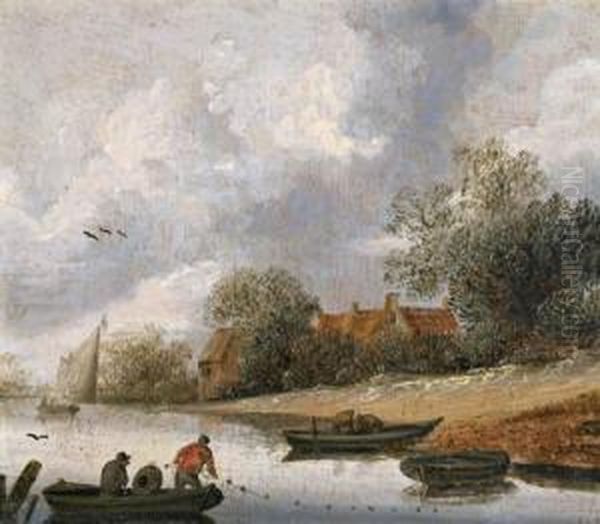 Flusslandschaft Mit Anglern Oil Painting by Anthony Jansz van der Croos