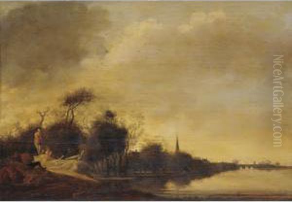 River Landscape Oil Painting by Anthony Jansz van der Croos