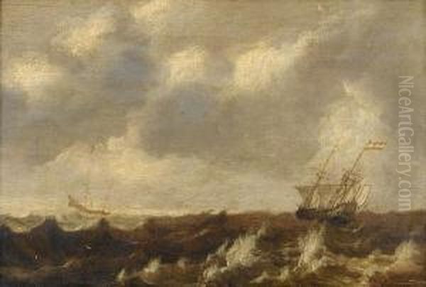 Dutch Shipping In Choppy Seas Oil Painting by Pieter Van Der Croos