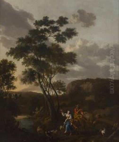 Bergere En Joyeusecompagnie Oil Painting by Jacob Van Der Does I