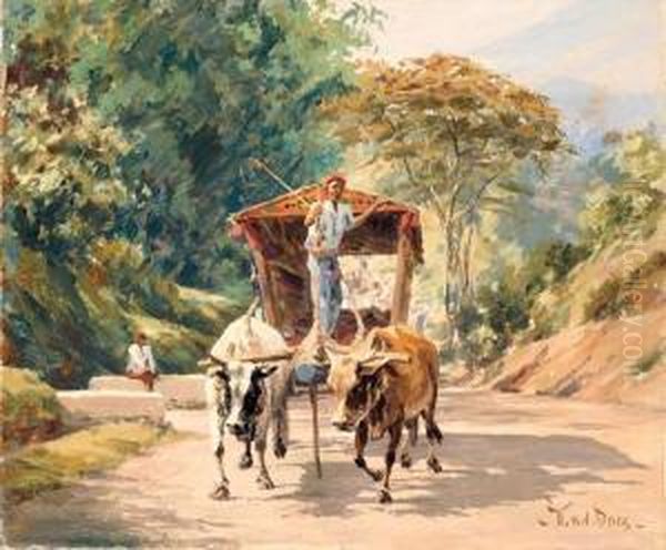 Pulling The Cart Oil Painting by Willem Henri Van Der Does