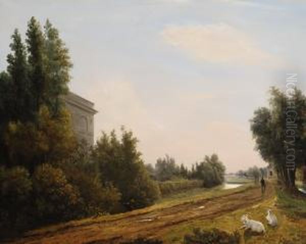 Along The Foot Path Oil Painting by Johannes Adrianus Van Der Drift