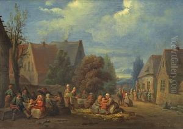 Dorfansicht Mitfrohlicher Bauerngesellschaft Oil Painting by Charles Van Der Eycken