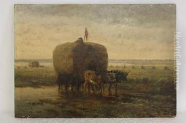 Landschap Met Hooiwagen Oil Painting by Helmert Richard Van Der Flier