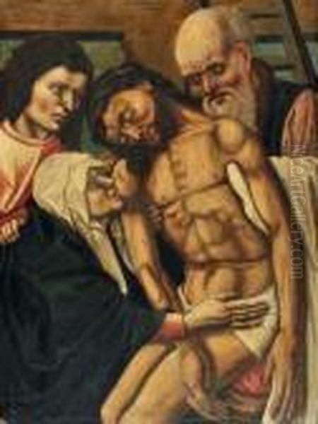 Deposition Du Christ Avec La Vierge Et Saint Christophe Oil Painting by Follower of Hugo van der Goes