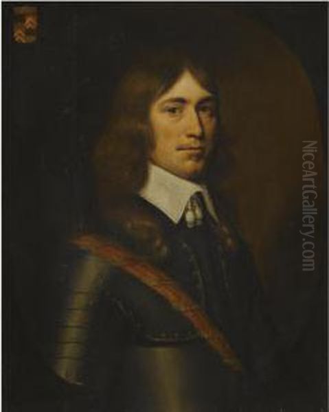 Portrait Of A Gentleman Of The Holt Family, Half-length, Wearingarmour And A Red Sash Oil Painting by Jacobus Van Der Gracht