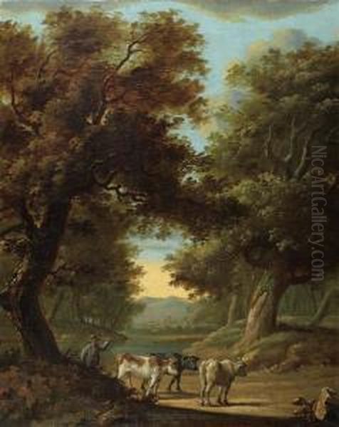 Kuhe In Einer Waldlandschaft. Oil Painting by Cornelis Van Der Grient