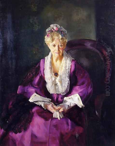 Mrs T In Wine Silk Oil Painting by George Wesley Bellows