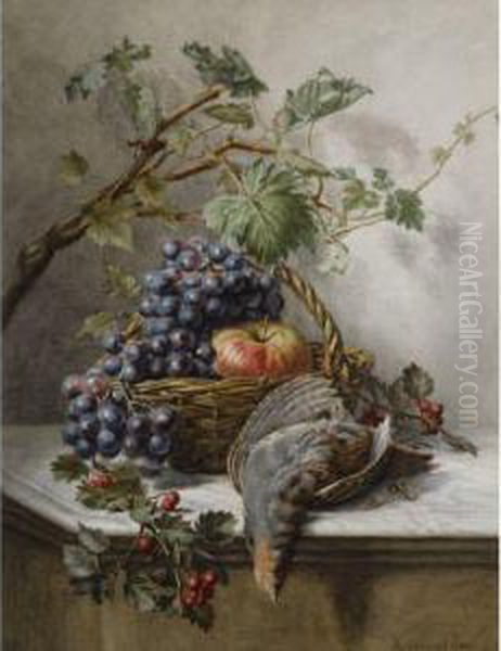 A Still Life With Fruit And A Bird Oil Painting by Hermina Van Der Haas