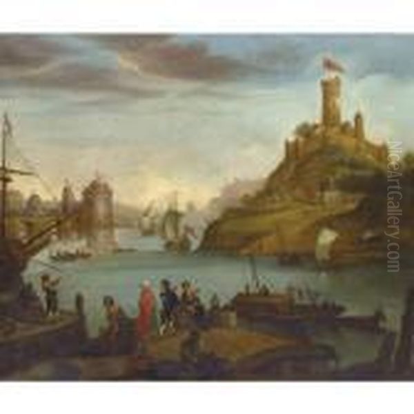 Capriccio View Of A Levantine Port Oil Painting by William Van Der Hagen