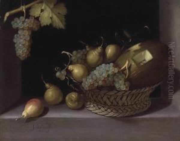 Grapes, Pears And A Melon In A Basket Oil Painting by Juan Van Der Hamen Y Leon