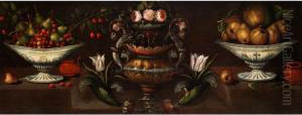 Grosses Blumen- Und Fruchtestilleben Mitziergefassen Oil Painting by Juan Van Der Hamen Y Leon