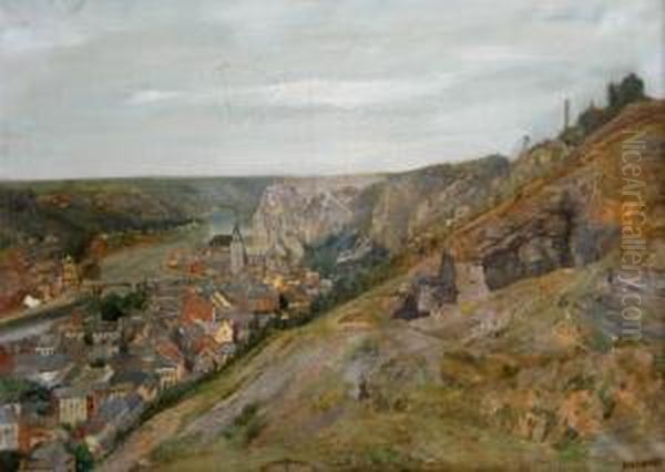 Gezicht Op Dinant - Vue Sur Dinant. Oil Painting by Hendrik Van Der Hecht