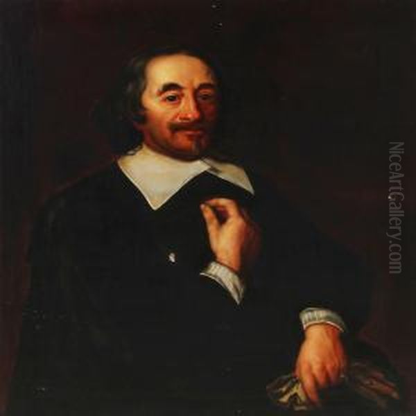 Portrait Of A Gentleman Dressed In Black Clothes And White Collar Oil Painting by Bartholomeus Van Der Helst