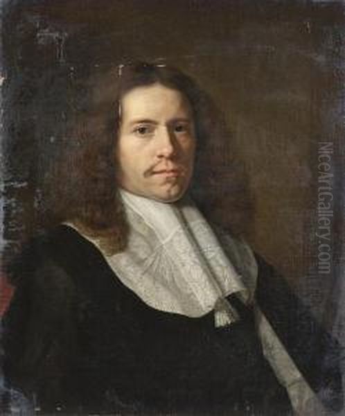 Portrait Of A Gentleman, Half-length, In A Black Robe With A Lace Collar Oil Painting by Lodewyck Van Der Helst