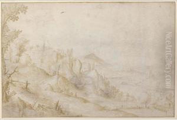 Mountainous Landscape, With A River And A Distant Town Oil Painting by Gerard Van Der Heyden